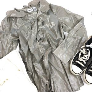 Chico Metallic Ruffle Buttoned Blouse M